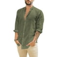 thumbnail image 1 of Casual Long Sleeve Shirts Mens Pure Color Linen Button Down Tops, 1 of 1