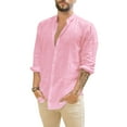 thumbnail image 1 of Casual Long Sleeve Shirts Mens Pure Color Linen Button Down Tops, 1 of 1