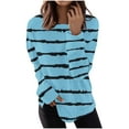 thumbnail image 1 of Casual Long Sleeve Striped Tops for Women Crewneck Colorblock Tunic Tops Lightweight Thin Jumper with Side Split Light Blue XXL, 1 of 5