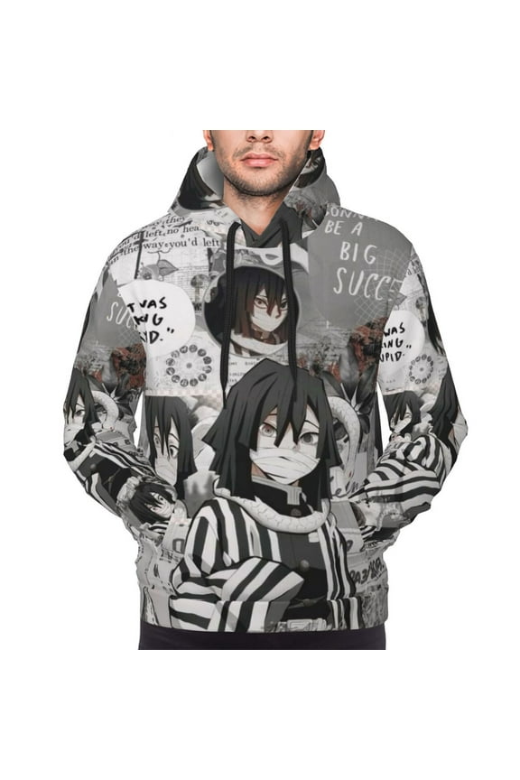 Casual Long Sleeves Sweatshirt Demon Slayer Iguro Obanai Pullover Hoodie Active Sweater Tops for Men Women Teen Medium