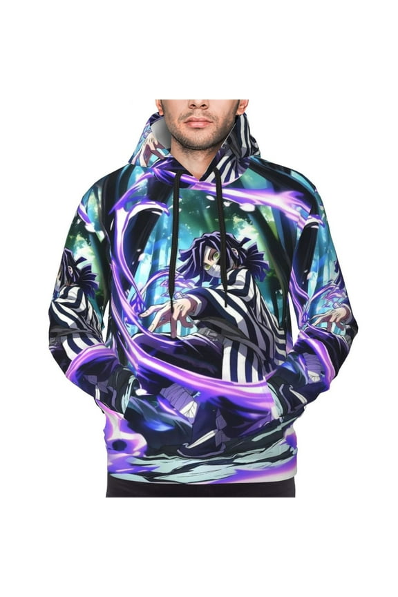 Casual Long Sleeves Sweatshirt Demon Slayer Iguro Obanai Pullover Hoodie Active Sweater Tops for Men Women Teen X-Large