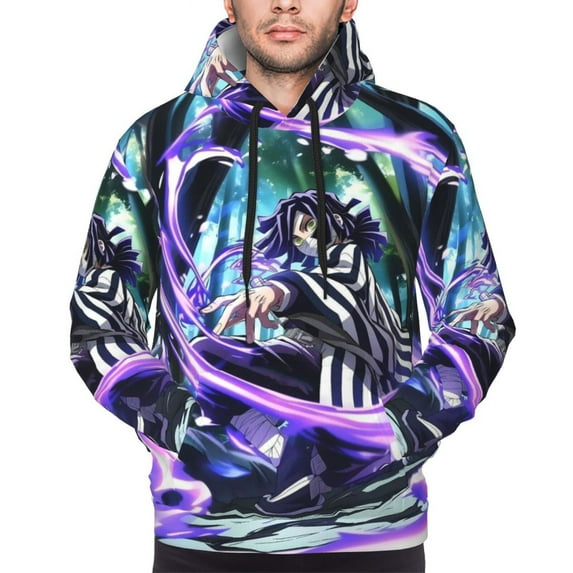 Casual Long Sleeves Sweatshirt Demon Slayer Iguro Obanai Pullover Hoodie Active Sweater Tops for Men Women Teen X-Large
