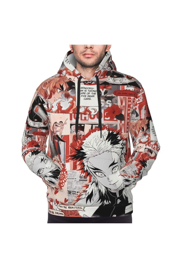 Casual Long Sleeves Sweatshirt Demon Slayer Rengoku Kyojuro Pullover Hoodie Active Sweater Tops for Men Women Teen 4X-Large