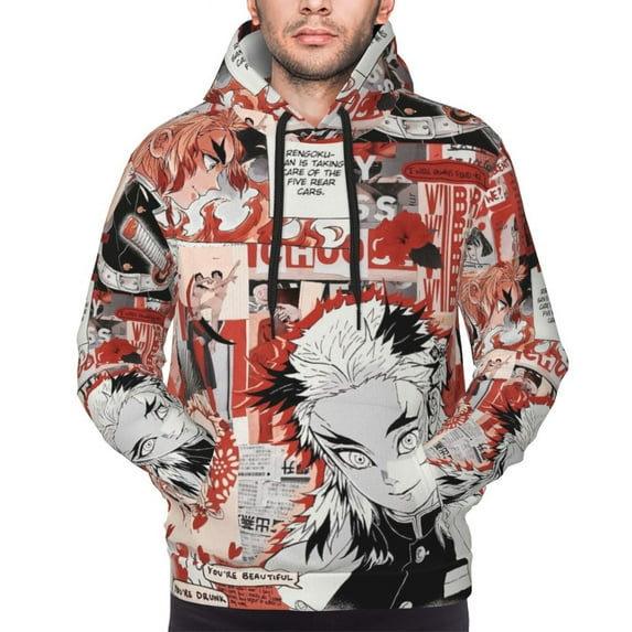 Casual Long Sleeves Sweatshirt Demon Slayer Rengoku Kyojuro Pullover Hoodie Active Sweater Tops for Men Women Teen Large