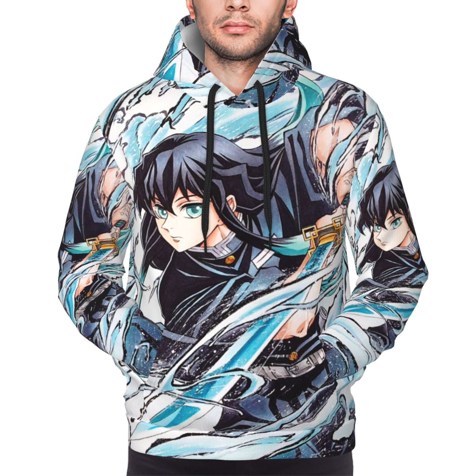 GLUDEAR Men's Polynesian Tribal Print Zip Hoodie - Black, Long Sleeve, Medium, All-Over Graphic - View #7