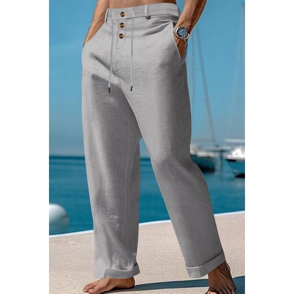 Casual Loose Buttons Trousers (S, Grey)