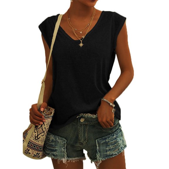 Casual Loose Fit Basic Tank Tops Womens Cap Sleeve T-Shirt Vest