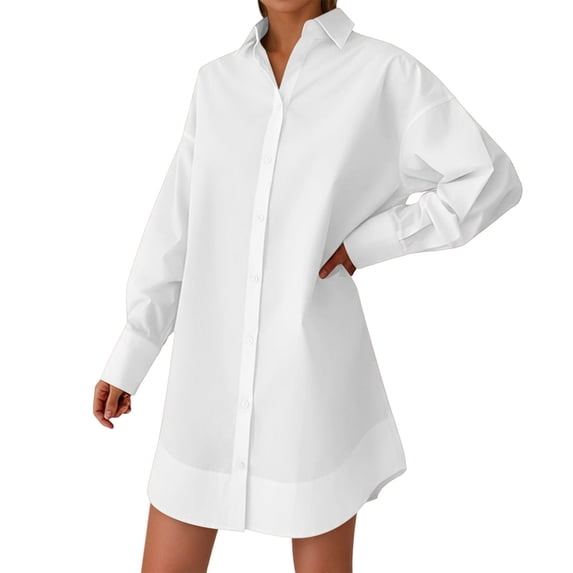 Casual Loose Fit Long Sleeve Shirt Pure Color Lapel Blouse Versatile Wear Elegant Basic