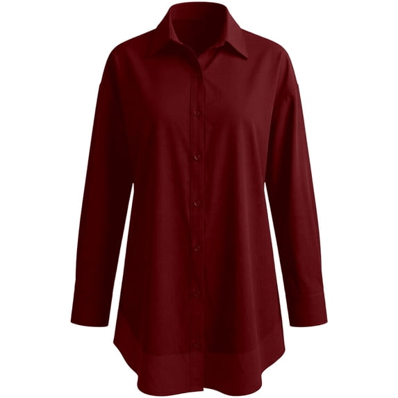 Casual Loose Fit Long Sleeve Shirt Pure Color Lapel Blouse Versatile Wear Elegant Basic