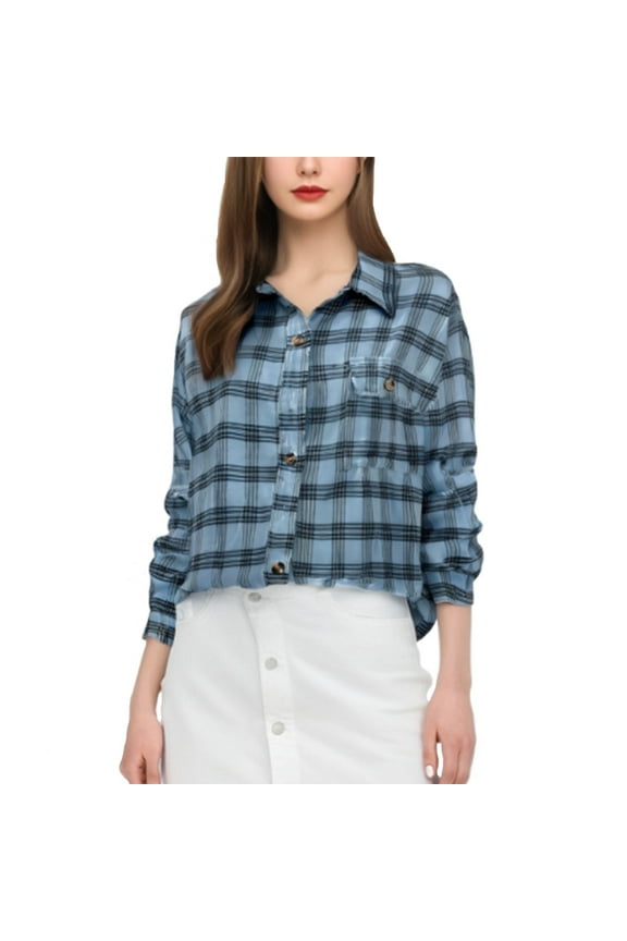 Casual Loose Fit Plaid Shirt For Women With Fringed Long Sleeves Stylish Button Up Jacket
