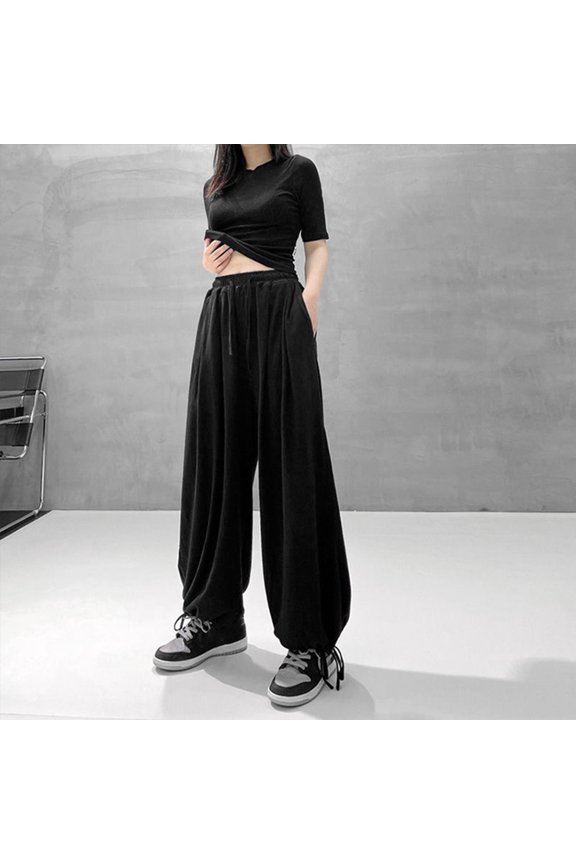 Casual Loose High Waist Harem Pants Black M YIWEI
