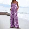 thumbnail image 1 of Casual Loose Jumpsuits For Women Trendy Printed Sleeveless Wide Leg Long Pant Rompers With Pockets Purple M, 1 of 6