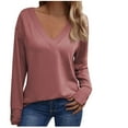 thumbnail image 1 of Casual Loose Long Sleeve Tops for Women Solid V Neck Button Pullover Sweatshirts Fall Winter Lightweight Shirts, 1 of 5