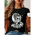 thumbnail image 1 of Casual Loose Skull Halloween Round Neck Short Sleeve Women T-Shirt, Suitable For Summer Skeleton Shirt Halloween Shirt Goth Shirt, 1 of 7