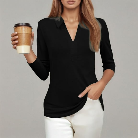 Casual Loose Solid Color V Neck 3/4 Sleeve Shirt For Women Graphic T Shirts for Women Womens Long Tee Shirt Workout Tee Shirts Women Solid Tee Shirts for Women Sleeve Shirt Long Sleeve T Shirt Women's