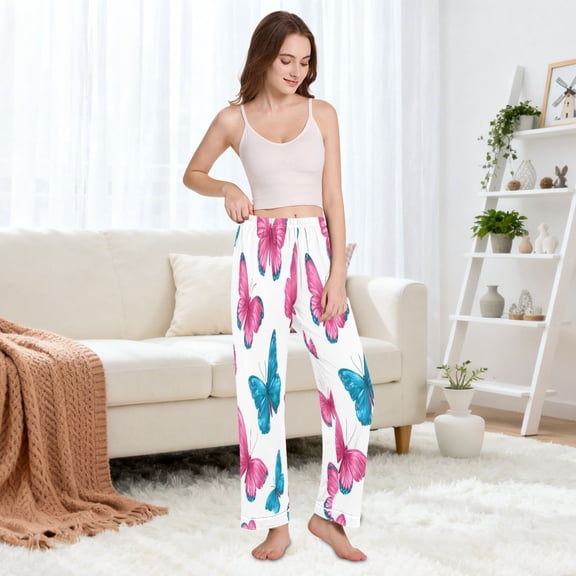 Casual Lounge Pants Women's Pajamas Sleep Long Pants With Pockets Butterflies Pattern