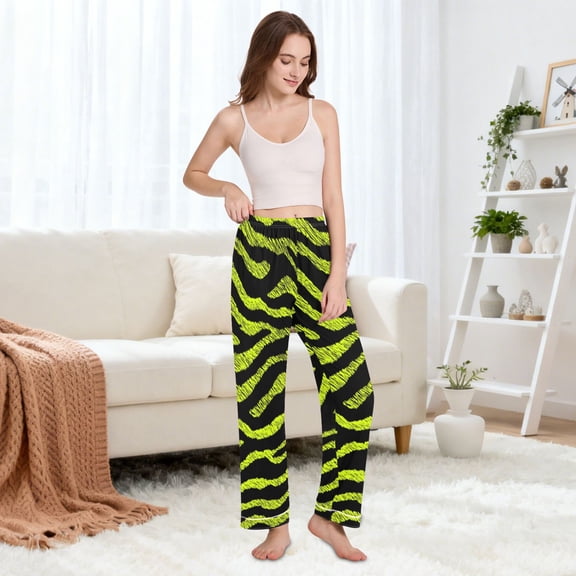 Casual Lounge Pants Women's Pajamas Sleep Long Pants With Pockets Neon Yellow Print Pattern