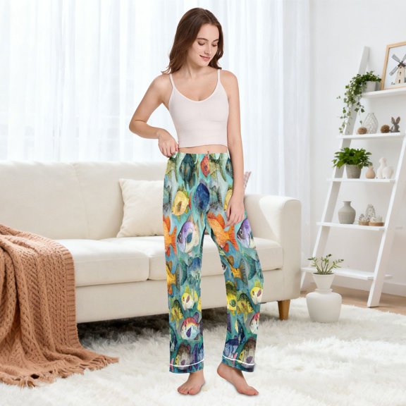 Casual Lounge Pants Women's Pajamas Sleep Long Pants With Pockets Vrious Of Colorful Fishes