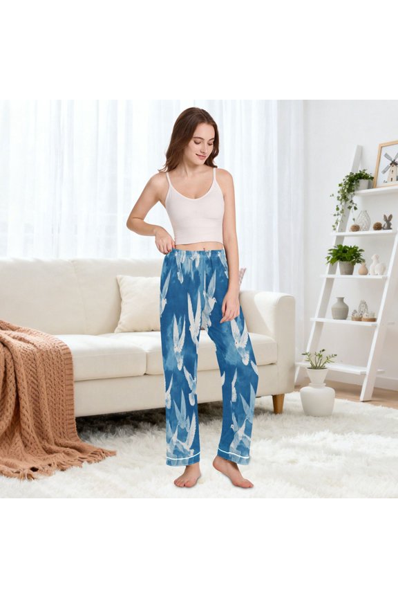 Casual Lounge Pants Women's Pajamas Sleep Long Pants With Pockets White Birds Flying in The Sky