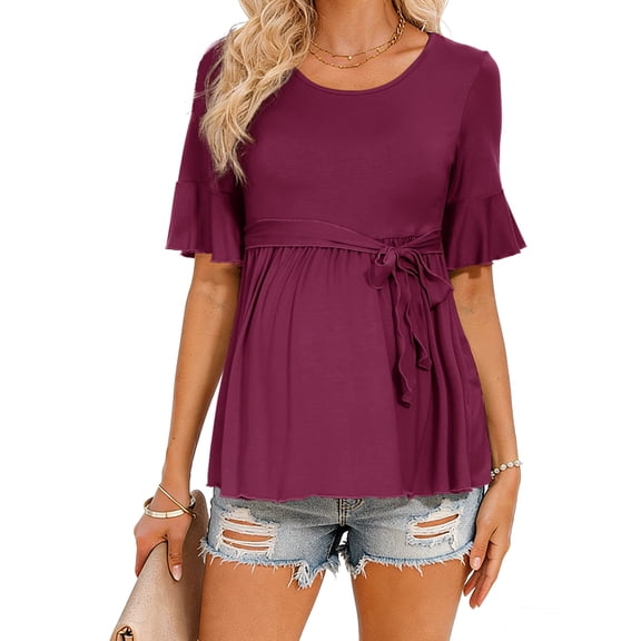 Casual Maternity Tops for Women Short Sleeve Maternity Clothes Pregnancy Shirts