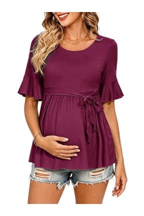 Casual Maternity Tops for Women Short Sleeve Maternity Clothes Pregnancy Shirts