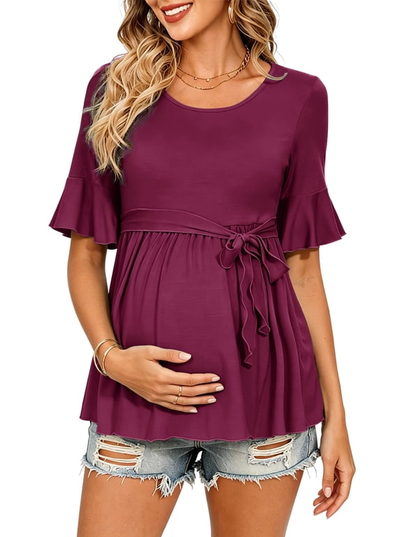 Casual Maternity Tops for Women Short Sleeve Maternity Clothes Pregnancy Shirts