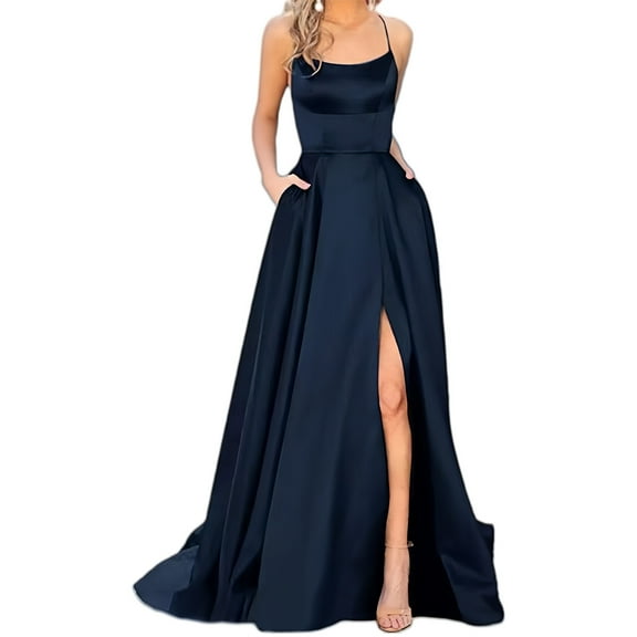 Casual Maxi Dress for Women Split Cocktail Dress Strappy Backless Dress Spaghetti Straps Evening Dresses Club Dress