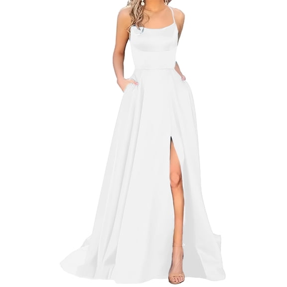 Casual Maxi Dress for Women Split Cocktail Dress Strappy Backless Dress Spaghetti Straps Evening Dresses Club Dress