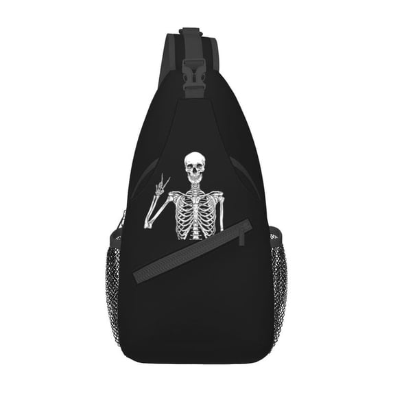 Casual Meditating Skeleton Skull Sling Crossbody Backpack Men Shoulder Chest Bags for Camping Biking