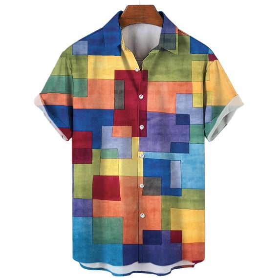 Casual Men Shirt 3D Plaid Printed Short Sleeved Shirt For Men Hawaiian T-Shirts Summer Men's Clothing Oversized Shirts