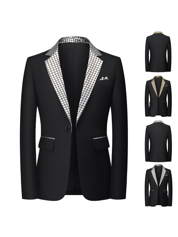 Casual Men Suit Color Matching Breasted Slim Middle-aged Suit Long Sleeve Hoodless Casual Outwear Jackets