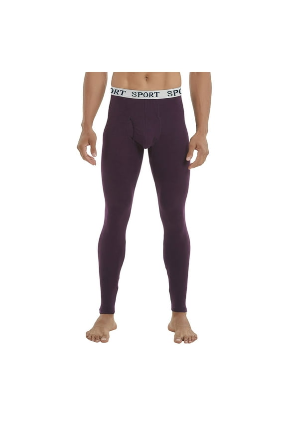Casual Men Thermal Underwear Cold Weather Thin Long Slim Mid Low Waist Line Cotton Pants Winter Plush Base Layer Pajama Fashion Warm Lined Soft Bottoms