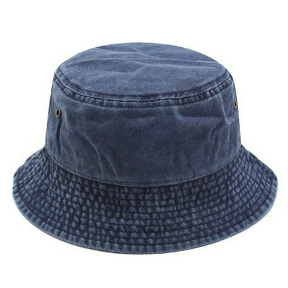 Casual Men Women Solid Color Wide Brim Anti Sun Cotton Flat Cap Denim Bucket Hat