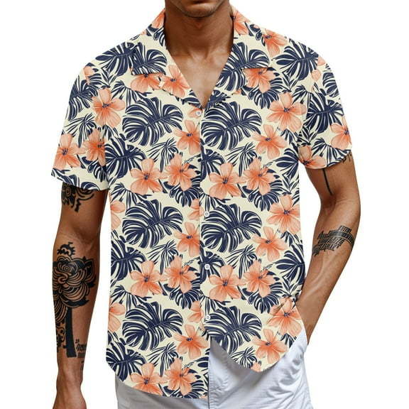 Casual Men's Hawaiian Short Sleeve Shirt Tropical Floral Print