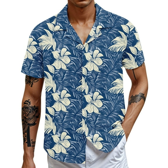 Casual Men's Hawaiian Short Sleeve Shirt Tropical Floral Print