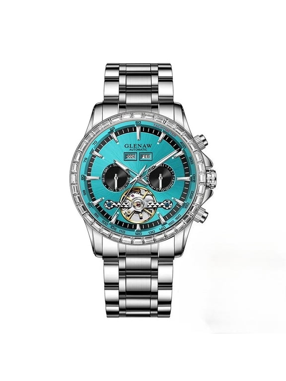 Casual Men's Watches Automatic Mechanical Business Wristwatch Year Month Week Waterproof Stainless Steel Strap Man Wristwatch