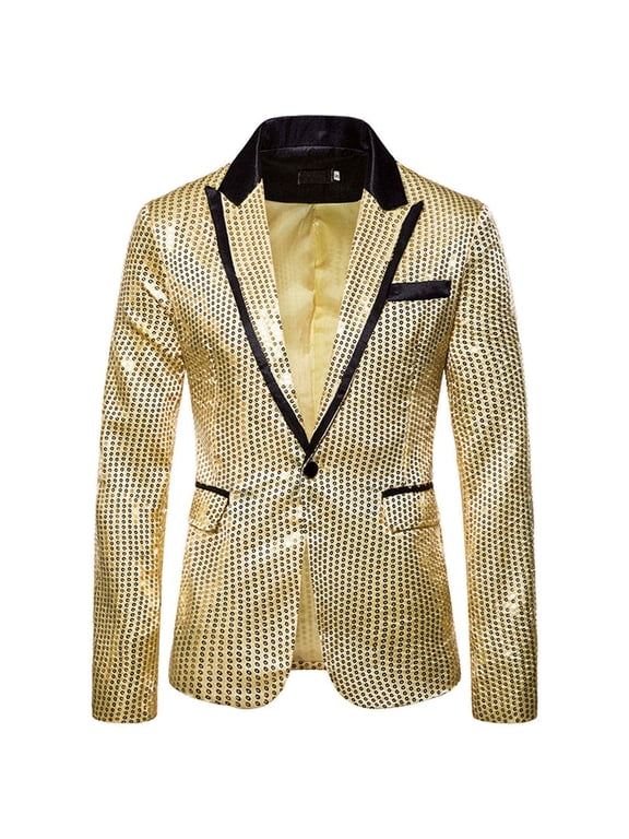 Casual Mens Charm Coat Fit Suit Party Sequin Top One Button Mens Coats, Performance Show Blazer Jacket