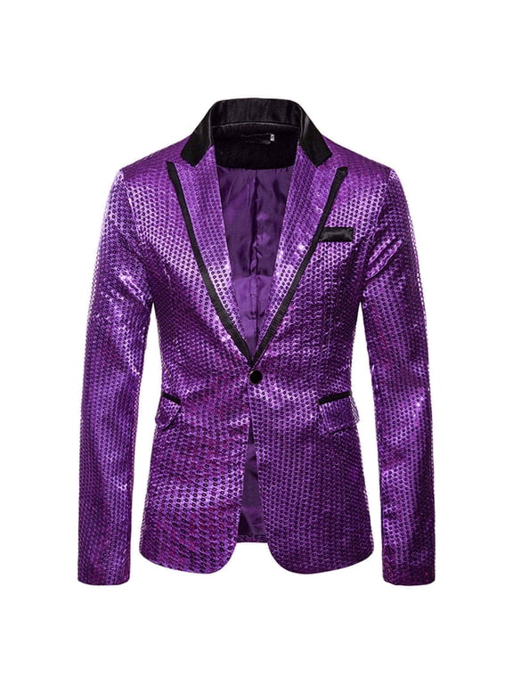 Casual Mens Charm Coat Fit Suit Party Sequin Top One Button Mens Coats, Performance Show Blazer Jacket