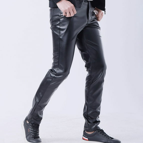 Casual Mens Fashion Long Pants Synthetic PU Leather Nightclub Slim Trousers