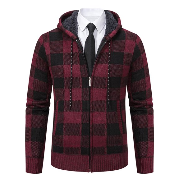 Casual Mens Jacket Plaid Solid Color Zipper Pockets Long Sleeve Hooded Fall And Winter Coats 2025