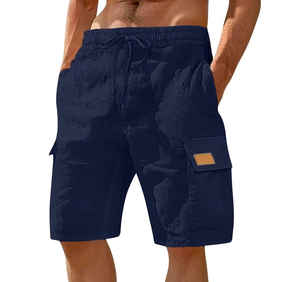 Casual Mens Linen Shorts Elastic Waistband Drawstring Shorts Loose Fit Summer Beach Vacation Linen Shorts Flat Front Cotton Linen Daily Wear Outfit with Pockets,Blue L
