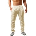 thumbnail image 1 of Casual Mens Loose Fit Linen Pants Straight-Legs Elastic Waist trousers, 1 of 2