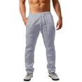 thumbnail image 1 of Casual Mens Loose Fit Linen Pants Straight-Legs Elastic Waist trousers, 1 of 2