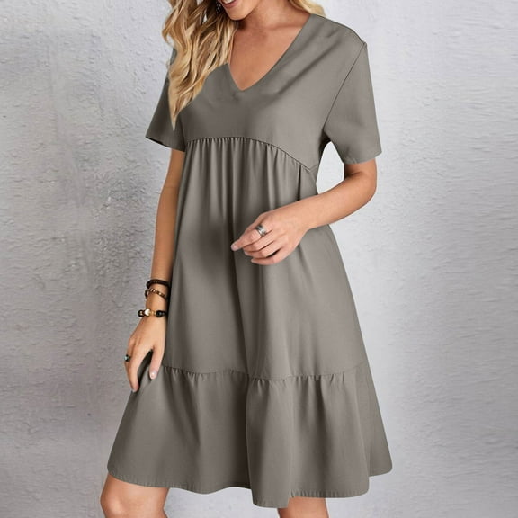 Casual Midi Dresses for Women Summer V-Neck Dress Solid Color Casual High Waisted Sleeveless Dress Lightweight Summer Vacation Beach Fashion Comfy Wear S-XXL