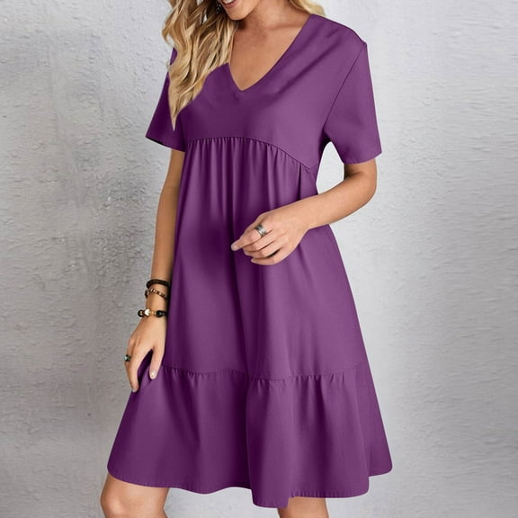 Casual Midi Dresses for Women Summer V-Neck Dress Solid Color Casual High Waisted Sleeveless Dress Lightweight Summer Vacation Beach Fashion Comfy Wear S-XXL