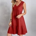 thumbnail image 1 of Casual Midi Dresses for Women Summer V-Neck Dress Solid Color Casual High Waisted Sleeveless Dress Lightweight Summer Vacation Beach Fashion Comfy Wear S-XXL, 1 of 8
