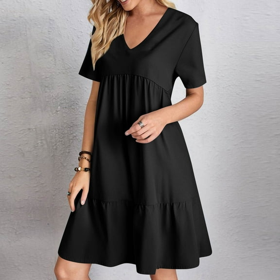 Casual Midi Dresses for Women Summer V-Neck Dress Solid Color Casual High Waisted Sleeveless Dress Lightweight Summer Vacation Beach Fashion Comfy Wear S-XXL