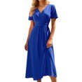 thumbnail image 1 of Casual Midi Dresses for Women Short Sleeve V Neck Solid Color Flowy Summer T Shirt Dress Blue L, 1 of 5