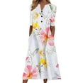 thumbnail image 1 of Casual Midi Dresses for Women,Womens Summer Dress Casual Floral Print Midi Dress Button V Neck Short Sleeve Dresses Flowy Boho Beach Party Sundress, 1 of 5