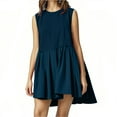 thumbnail image 1 of Casual Mini Dresses For Women Flowy Ruffle Crew Neck Solid Color Sleeveless Pleated Tank Dresses Short Sundresses Navy L, 1 of 4
